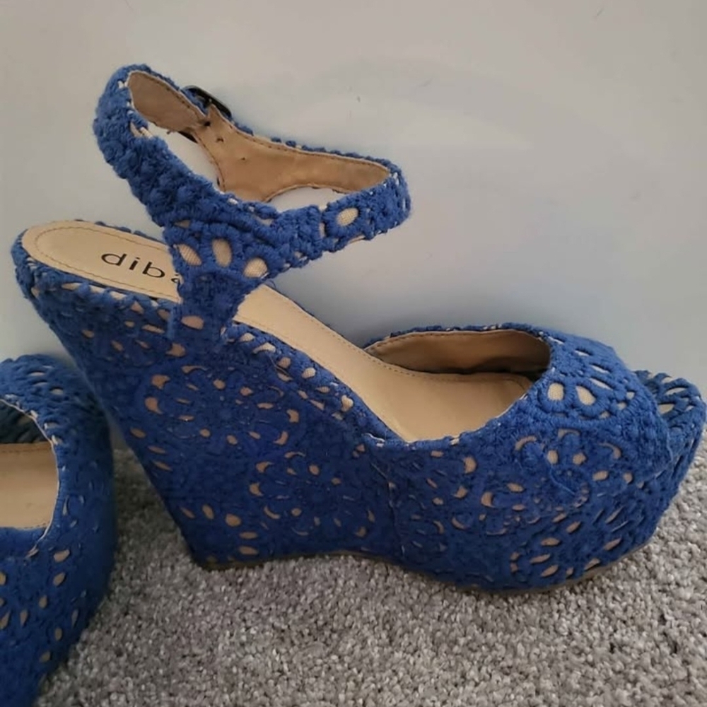 Blue Wedge Sandals